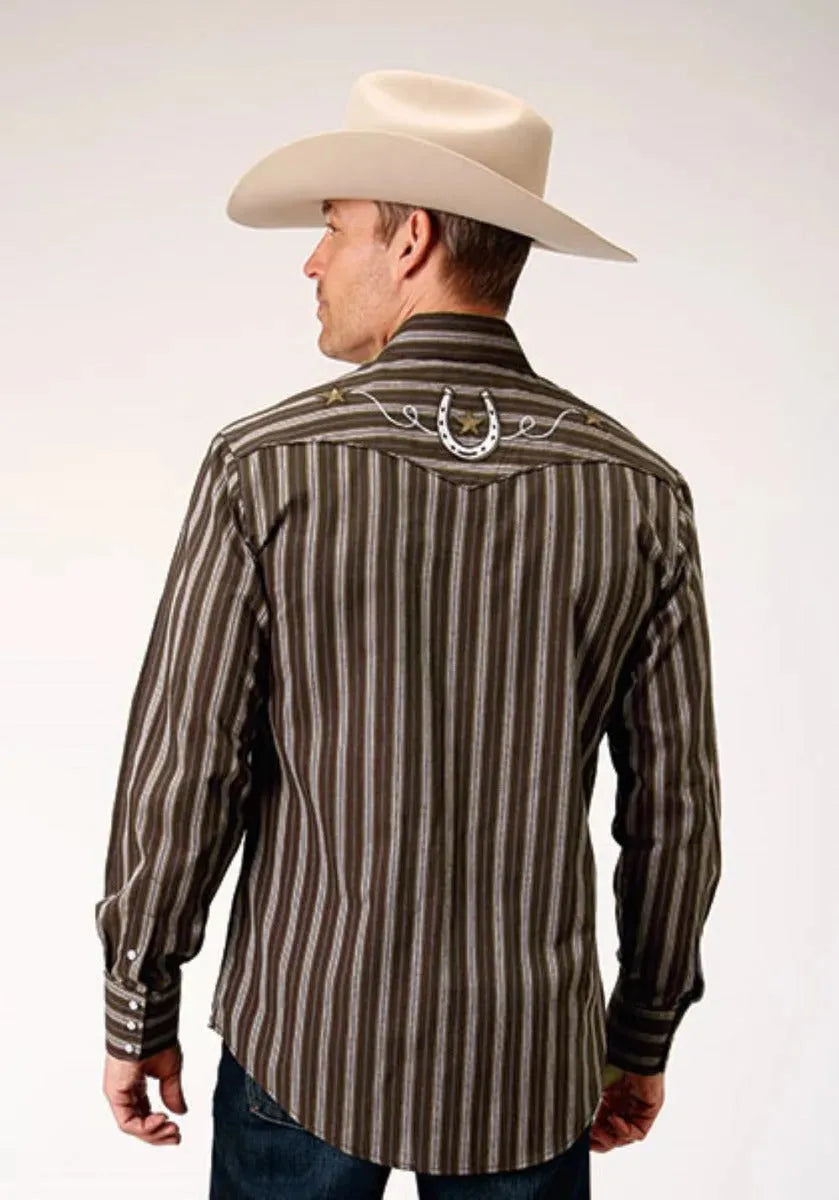 Roper Chocolate Stripe (Brown) - Men's Western Shirt - Hatcountry