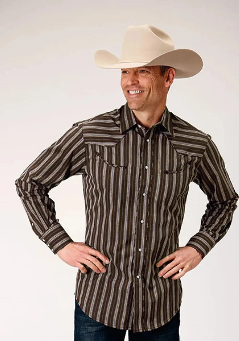 Roper Chocolate Stripe (Brown) - Men's Western Shirt - Hatcountry