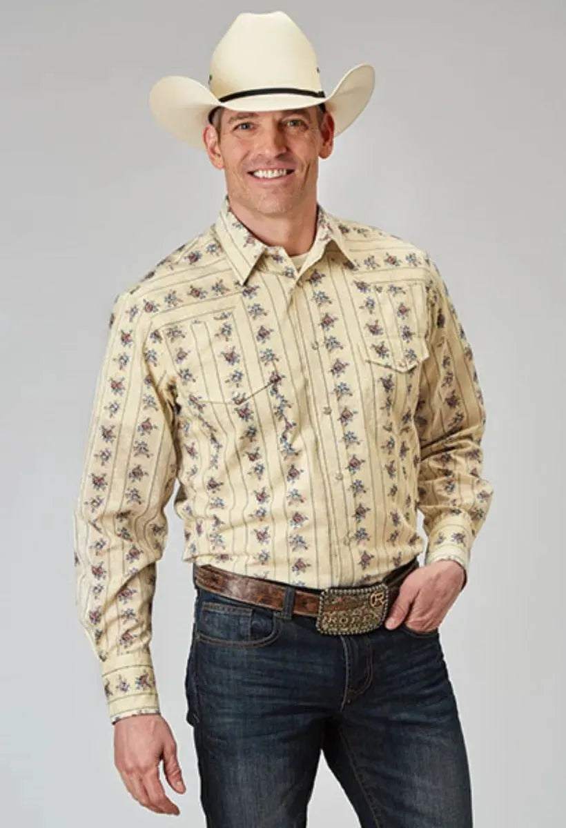 Roper Floral Stripe (Yellow) - Men's Western Shirt - Hatcountry