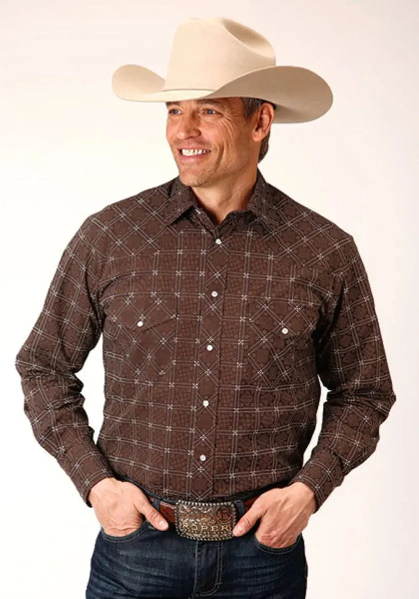 Roper Retro Print (Brown) - Men's Western Shirt - Hatcountry