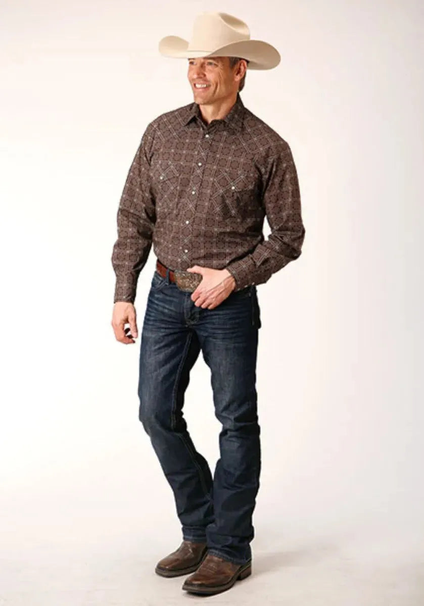 Roper Retro Print (Brown) - Men's Western Shirt - Hatcountry