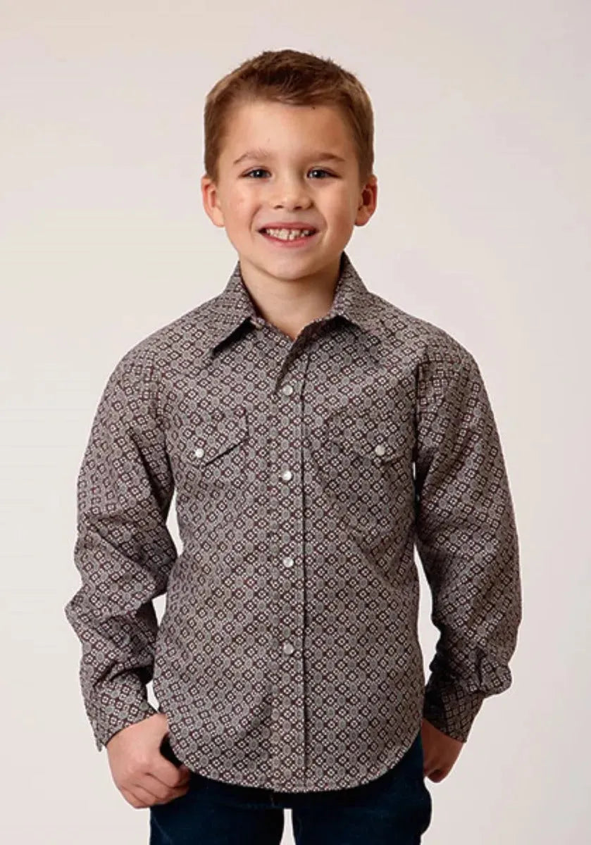 Roper Retro Print (Wine) - Boy's Western Shirt - Hatcountry