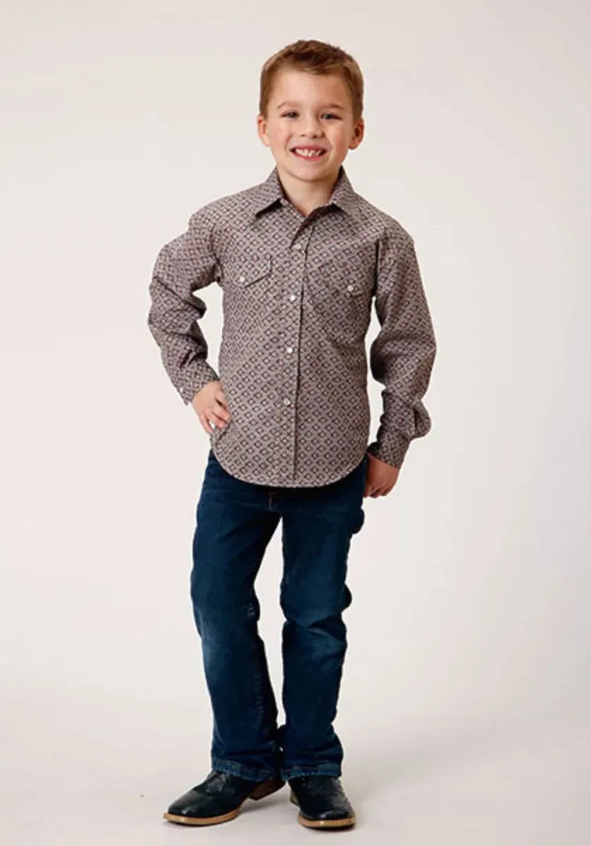 Roper Retro Print (Wine) - Boy's Western Shirt - Hatcountry