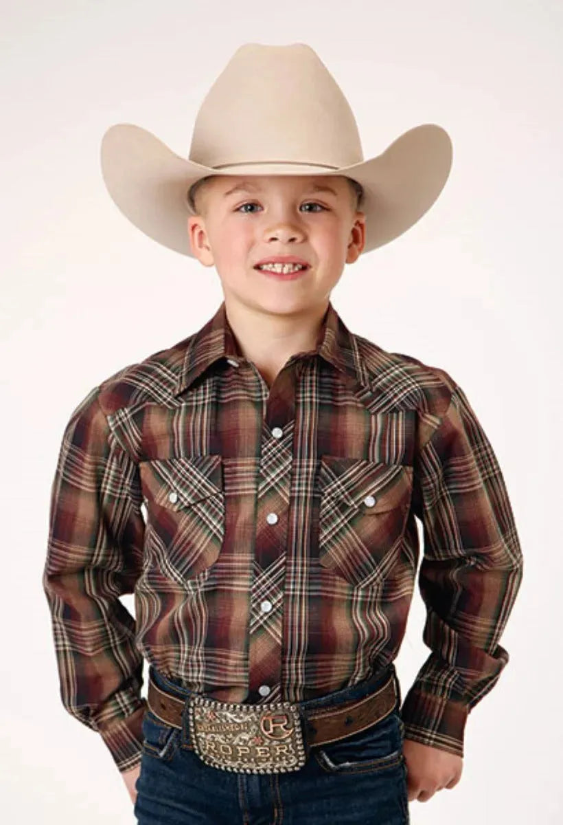 Roper Wild West Junior (Brown) - Boy's Western Shirt - Hatcountry
