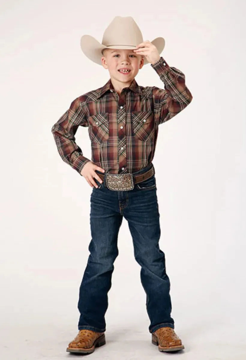 Roper Wild West Junior (Brown) - Boy's Western Shirt - Hatcountry