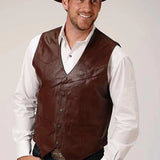 Roper Lamb Nappa Vest (Dark Brown) - Men's Vest