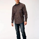 Roper Denim Blue Diamond Medallion (Brown) - Men's Western Shirt
