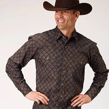 Roper Denim Blue Diamond Medallion (Brown) - Men's Western Shirt