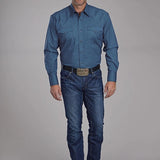 Roper 2163 Stretch Diamond Print (Blue) - Men's Western Shirt