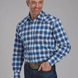 Roper 2164 Stretch Plaid (Blue) - Men's Western Shirt