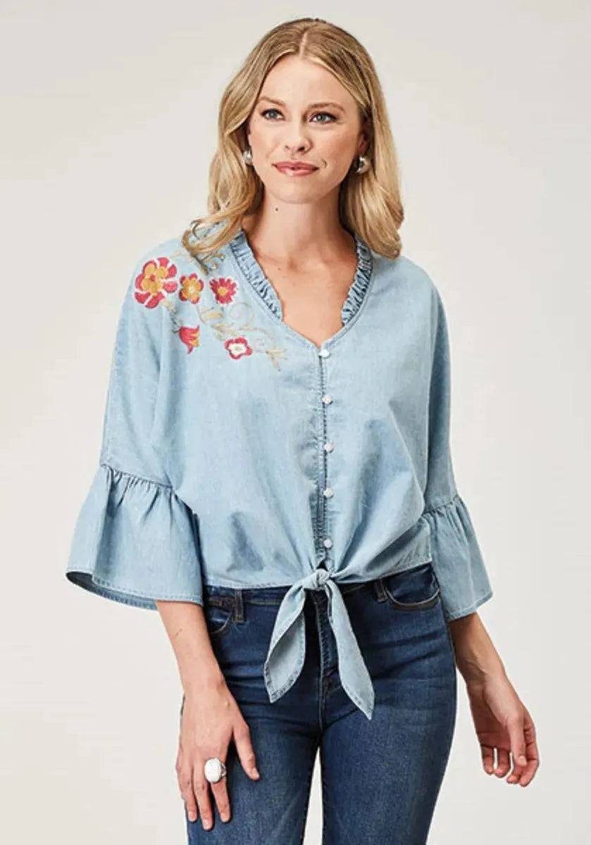 Roper Floral Applique (Denim) - Women's Cotton Shirt - Hatcountry