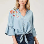 Roper Floral Applique (Denim) - Women's Cotton Shirt - Hatcountry