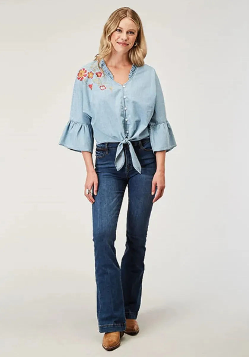 Roper Floral Applique (Denim) - Women's Cotton Shirt - Hatcountry