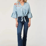 Roper Floral Applique (Denim) - Women's Cotton Shirt - Hatcountry