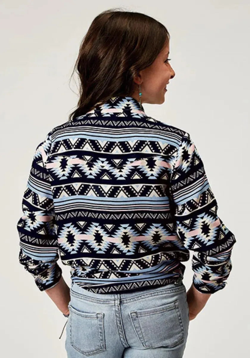Roper Five Star (Navy Aztec) - Girl's Western Snap Shirt - Hatcountry