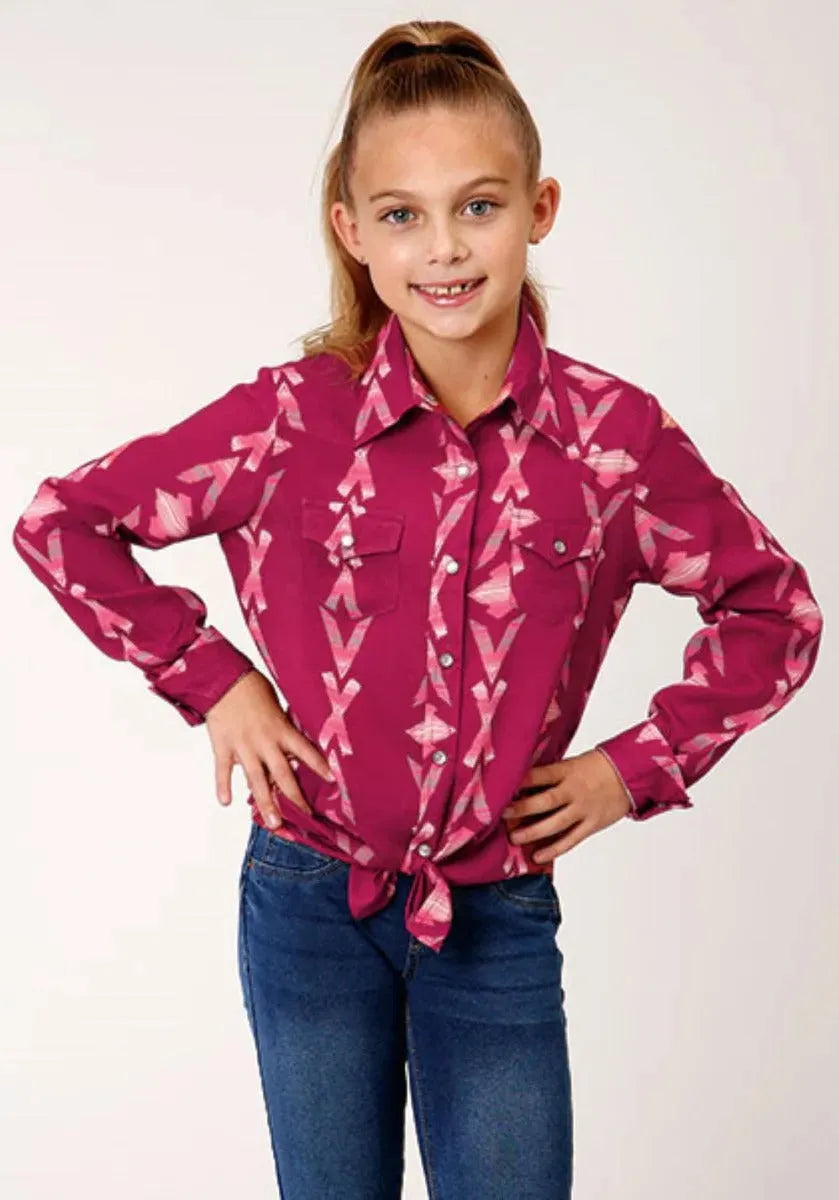 Roper Wine Aztec (Purple) - Girl's Western Snap Shirt - Hatcountry
