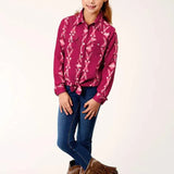 Roper Wine Aztec (Purple) - Girl's Western Snap Shirt - Hatcountry