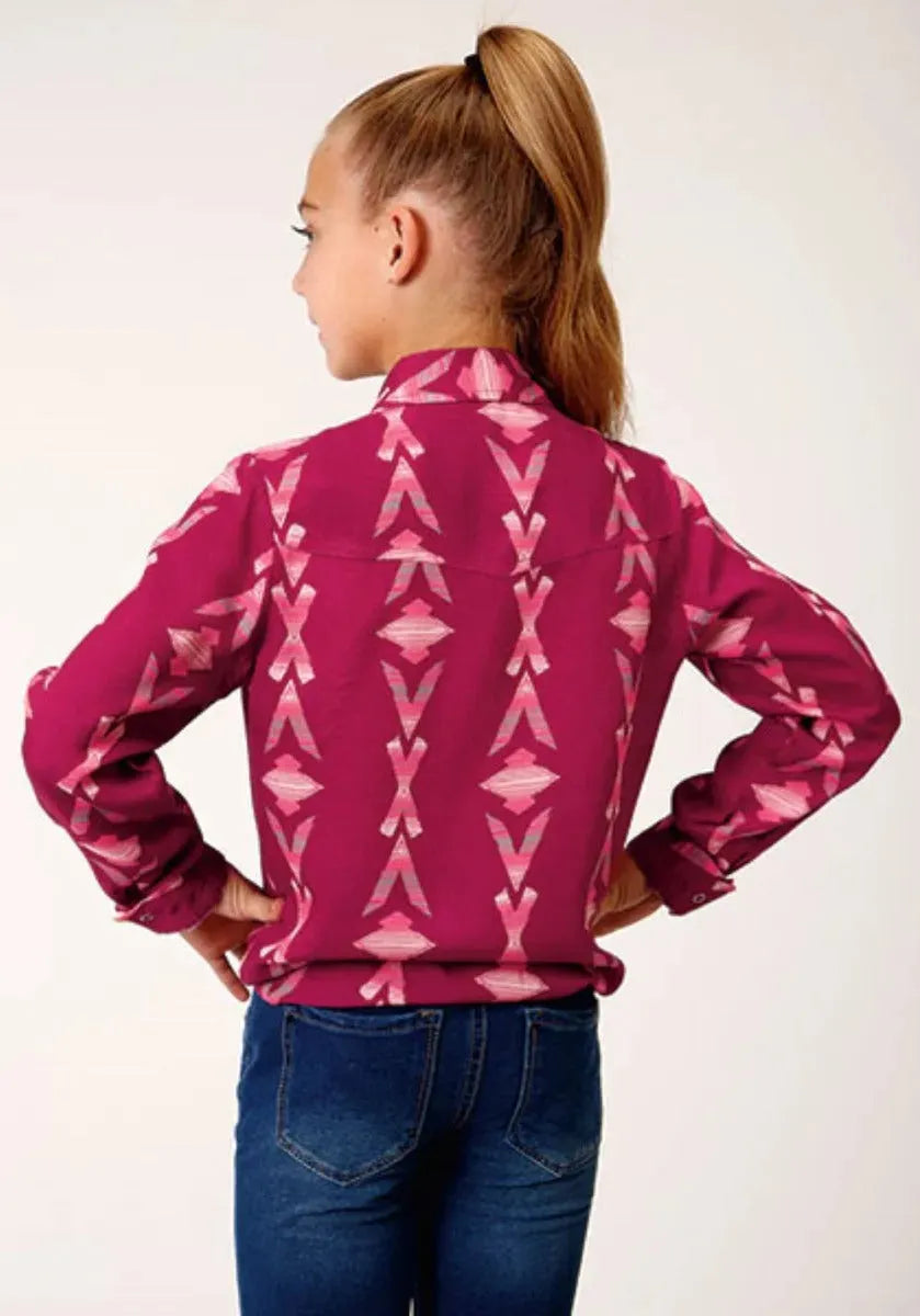 Roper Wine Aztec (Purple) - Girl's Western Snap Shirt - Hatcountry