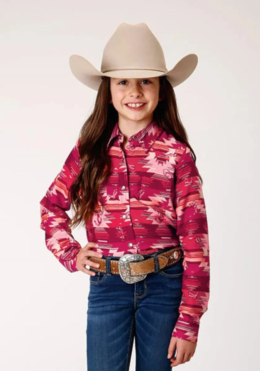 Roper Icon Aztec Print (Red) - Girl's Western Snap Shirt - Hatcountry