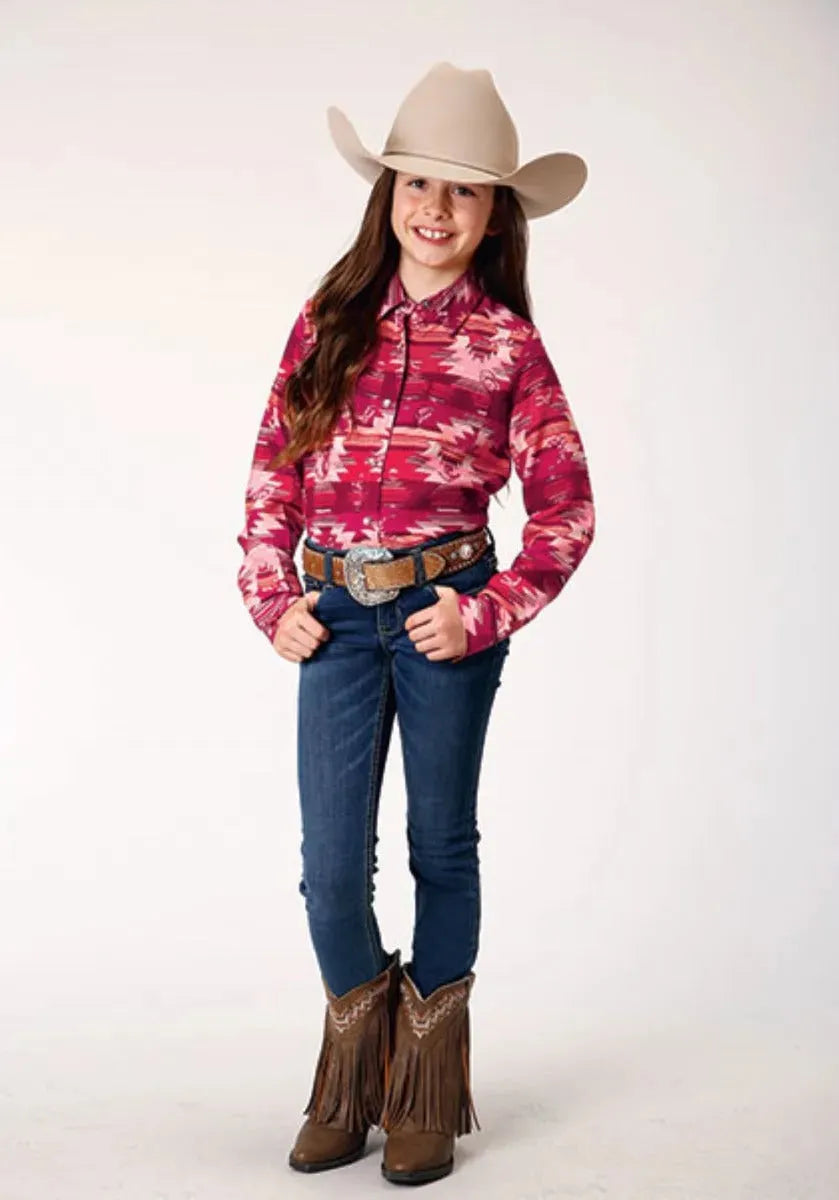 Roper Icon Aztec Print (Red) - Girl's Western Snap Shirt - Hatcountry