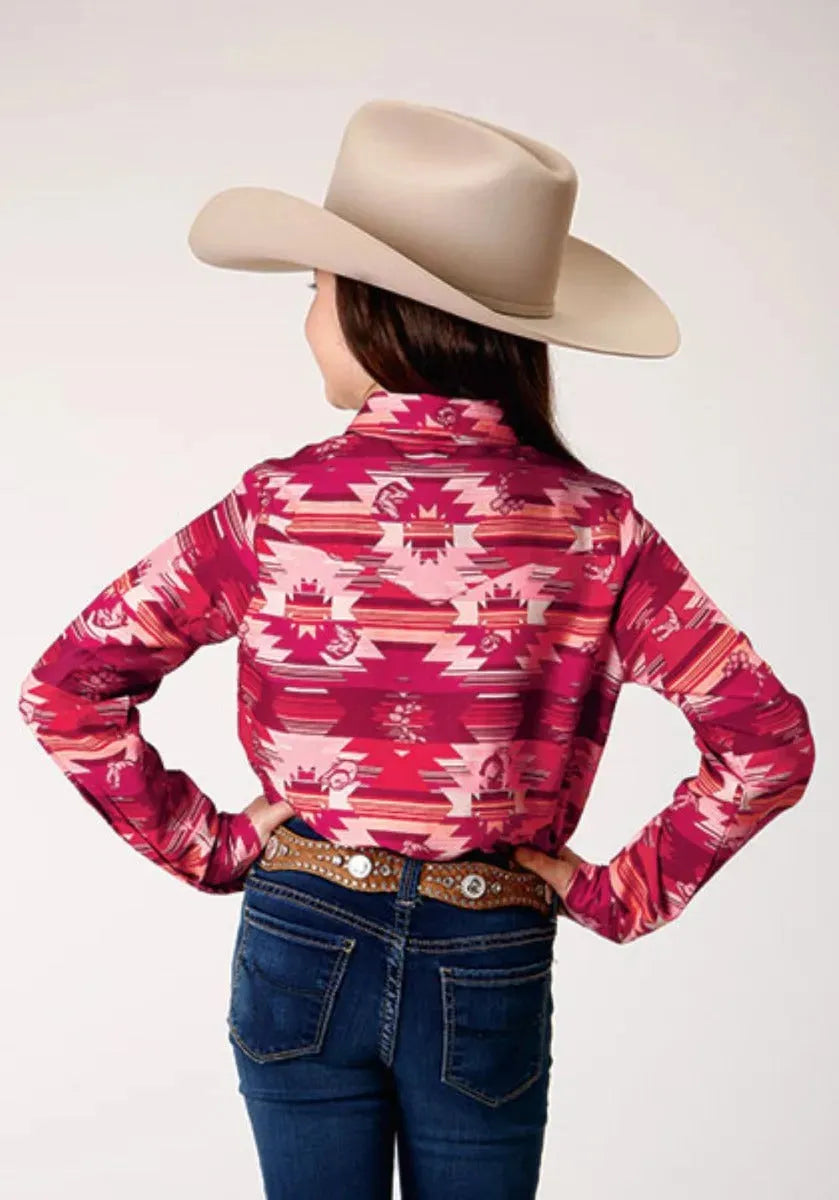 Roper Icon Aztec Print (Red) - Girl's Western Snap Shirt - Hatcountry