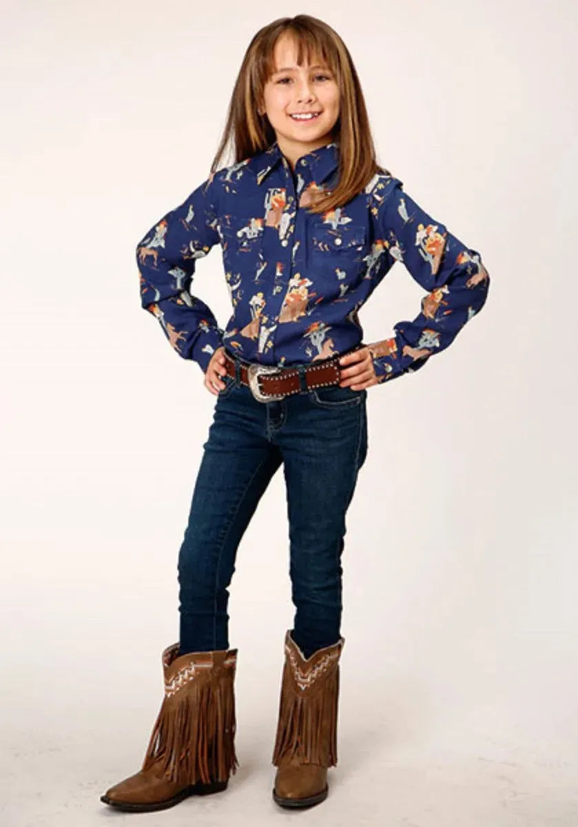 Roper Cowboy Toils (Blue) - Girl's Western Snap Shirt - Hatcountry