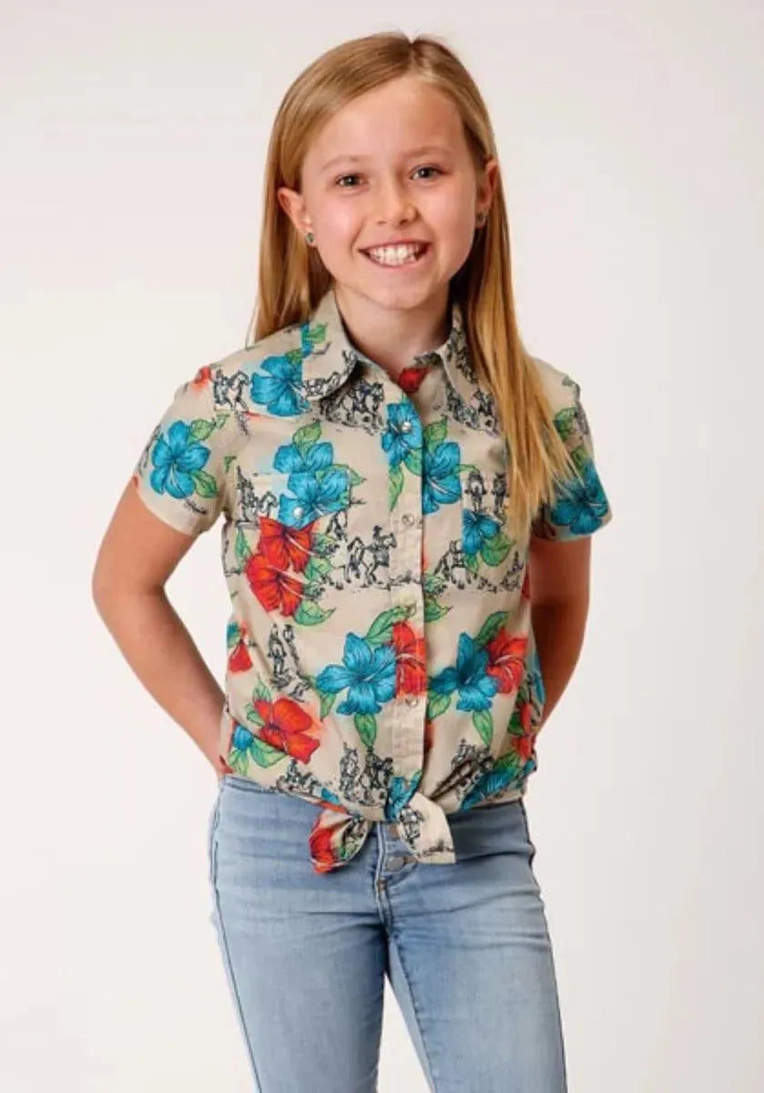 Roper Trail Ride Tropical (Multi) - Girl's Western Snap Shirts - Hatcountry