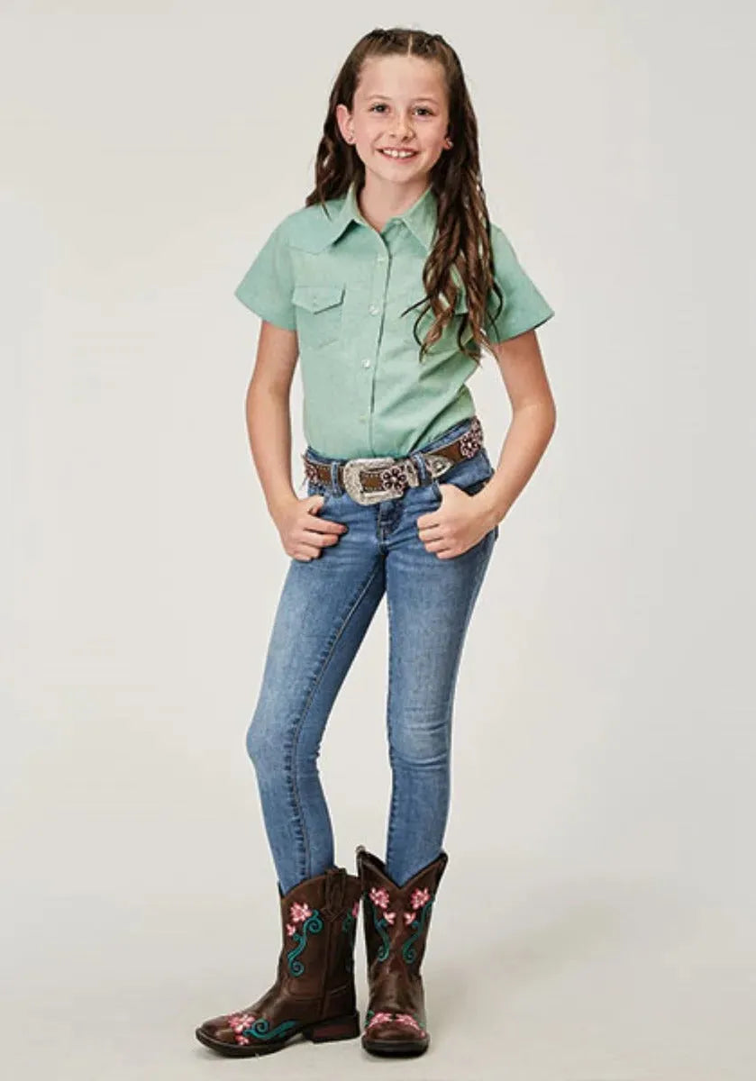 Roper Five Star Girls (Blue) - Girl's Western Snap Shirts - Hatcountry