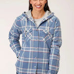 Roper Thermal Flannel Hoodie (Blue) - Women's Flannel Button Down Hoodie Sweatshirt - Hatcountry