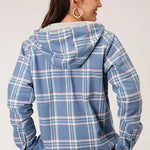 Roper Thermal Flannel Hoodie (Blue) - Women's Flannel Button Down Hoodie Sweatshirt - Hatcountry