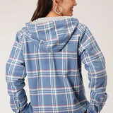 Roper Thermal Flannel Hoodie (Blue) - Women's Flannel Button Down Hoodie Sweatshirt - Hatcountry