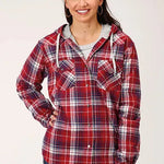 Roper Thermal Flannel Hoodie (Wine) - Women's Flannel Button Down Hoodie Sweatshirt - Hatcountry