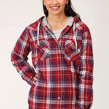Roper Thermal Flannel Hoodie (Wine) - Women's Flannel Button Down Hoodie Sweatshirt - Hatcountry
