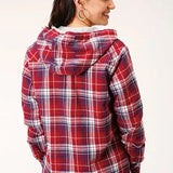Roper Thermal Flannel Hoodie (Wine) - Women's Flannel Button Down Hoodie Sweatshirt - Hatcountry