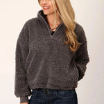 Roper Cropped Polar Fleece Pullover (Grey) - Women's Fleece Pullover - Hatcountry