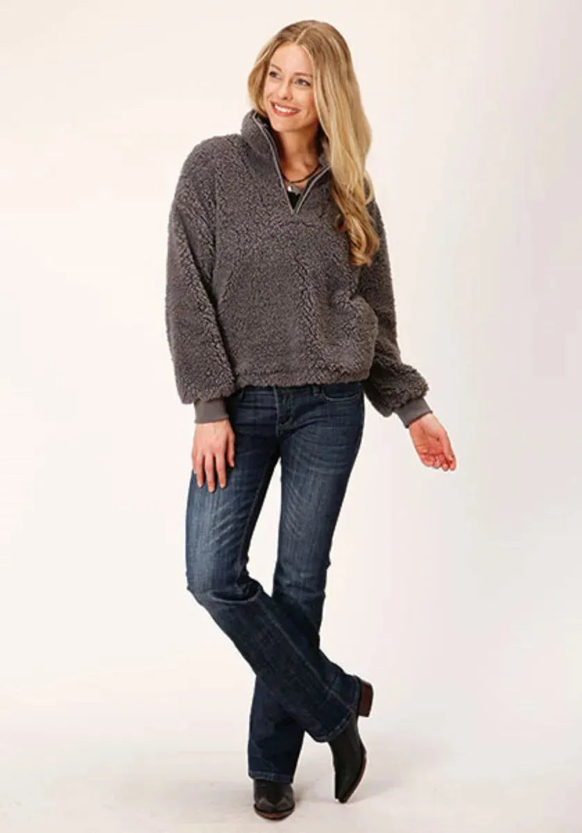 Roper Cropped Polar Fleece Pullover (Grey) - Women's Fleece Pullover - Hatcountry
