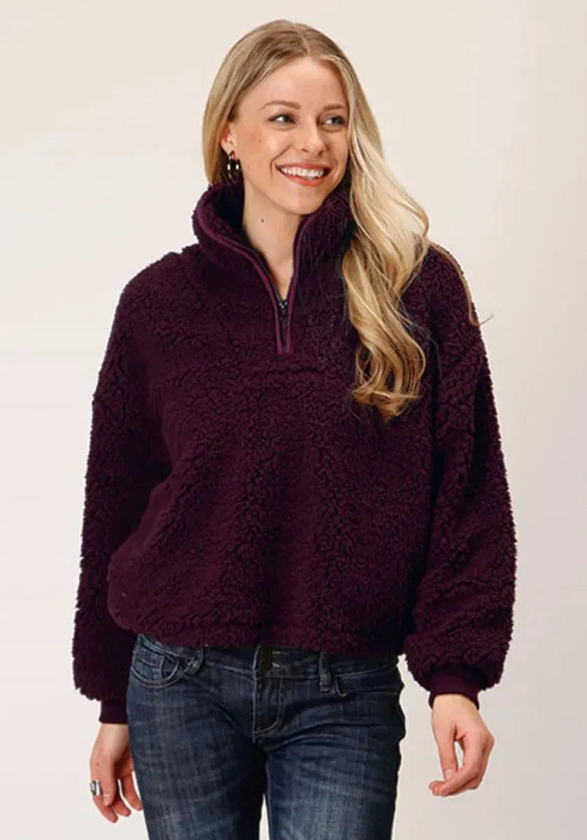 Roper Cropped Polar Fleece Pullover (Wine) - Women's Fleece Pullover - Hatcountry