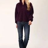 Roper Cropped Polar Fleece Pullover (Wine) - Women's Fleece Pullover - Hatcountry