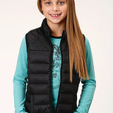 Roper Girl's Lightweight Puffer Vest (Black) - Children's Vest