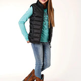 Roper Girl's Lightweight Puffer Vest (Black) - Children's Vest