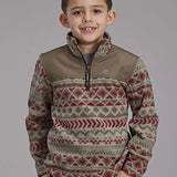 Roper Boy's Aztec Print Microfleece Pullover (Olive/Red) - Children's Jacket