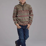 Roper Boy's Aztec Print Microfleece Pullover (Olive/Red) - Children's Jacket