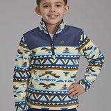 Roper Boy's Aztec Print Microfleece Pullover (Cream/Navy) - Children's Jacket