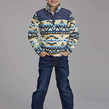 Roper Boy's Aztec Print Microfleece Pullover (Cream/Navy) - Children's Jacket