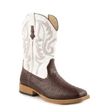 Roper Bump (White/Brown) - Little Kids / Big Kids Cowboy Boots - Hatcountry