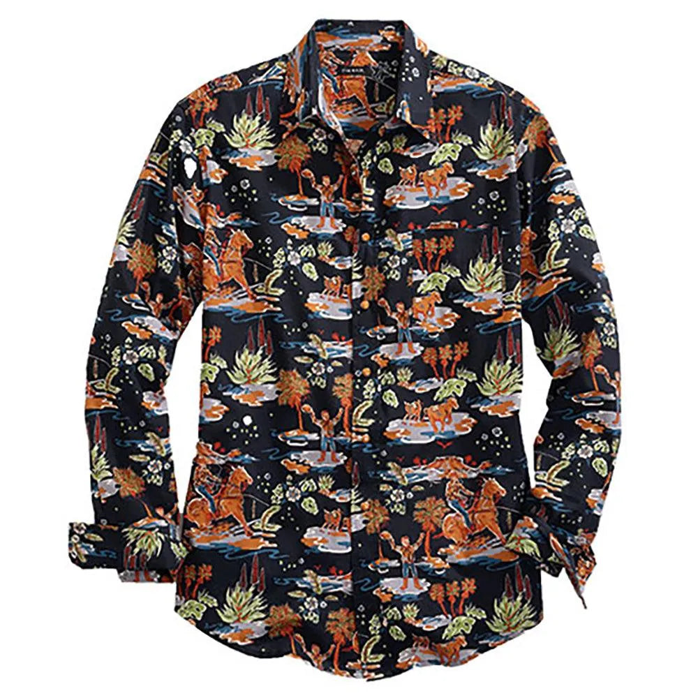 hawaiian long sleeve dress shirts Paul Jays - Mens - Hawaiian Floral - Black - Long Sleeve Lounge Shirt