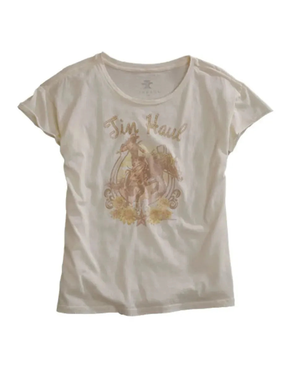 Tin Haul Buckin Cowgirl (White) - Women's T-Shirt - Hatcountry