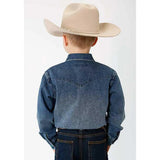 Stetson Medium Weight Denim Long Sleeve (Blue) - Boy's Western Shirt - Hatcountry