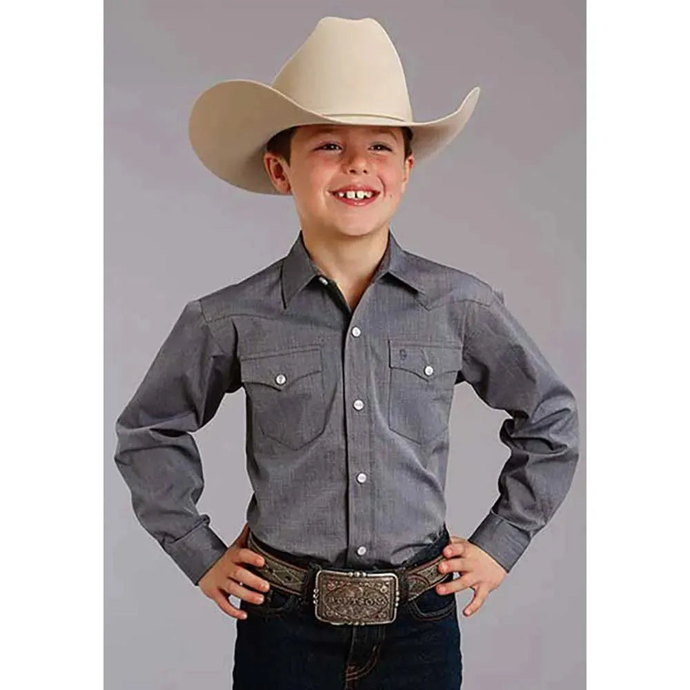 Stetson End on End (Navy) - Boy's Western Shirt - Hatcountry