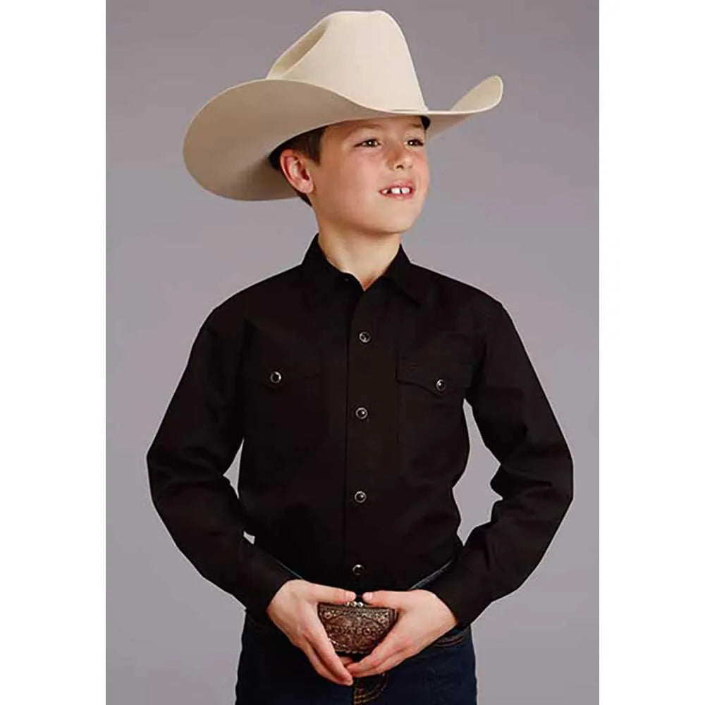 Stetson Solid Poplin (Black) - Boy's Western Shirt - Hatcountry